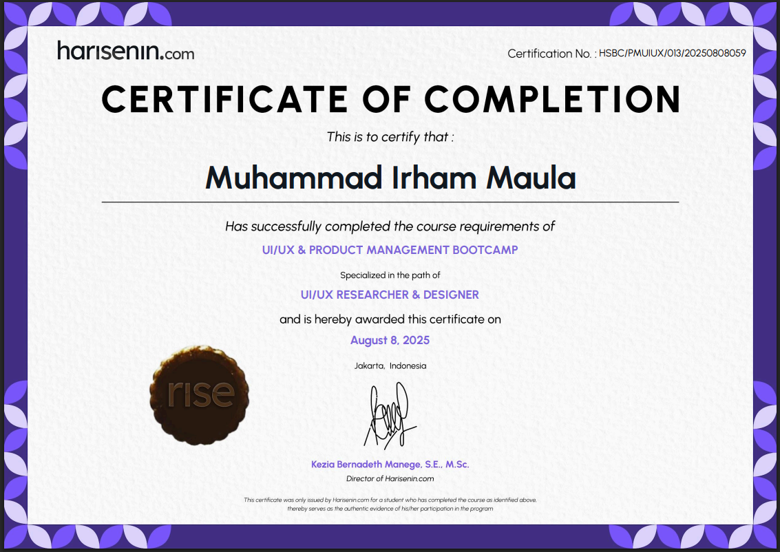 Harisenin UI/UX & PRODUCT MANAGEMENT BOOTCAMP